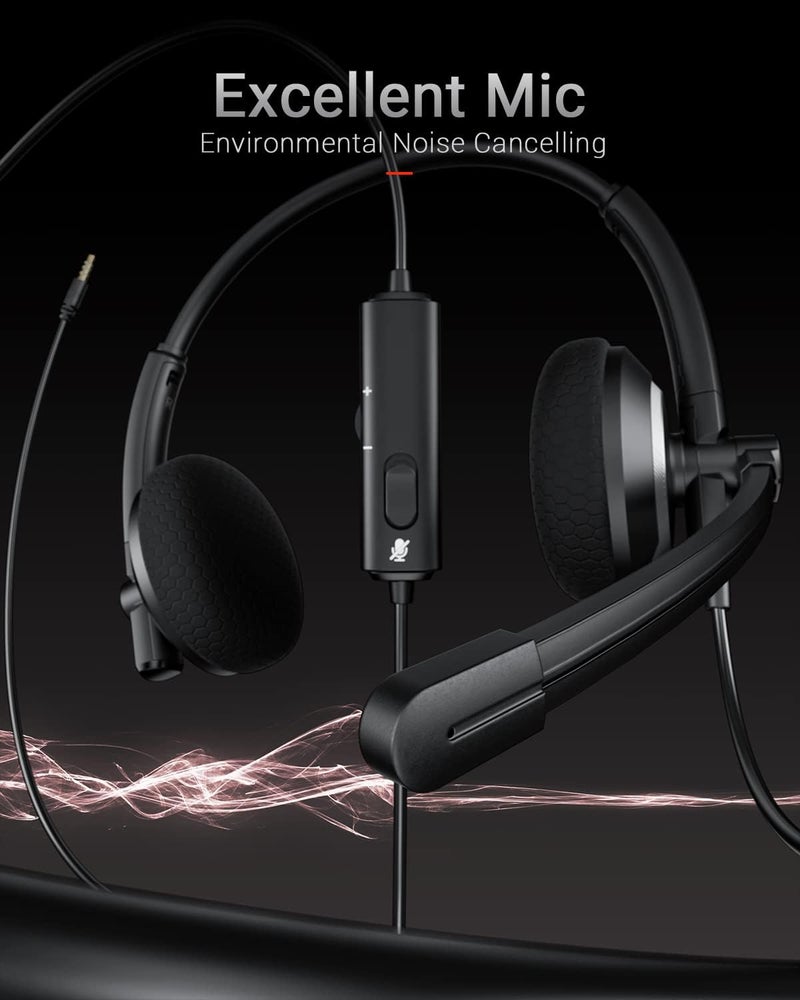 awatrue Wired Headset with Microphone for PC Laptop - 3.5mm Jack On Ear Headphones with Noise Cancelling Microphone for Boom Skype Webinars, in-line Control,Comfortable - Image 2